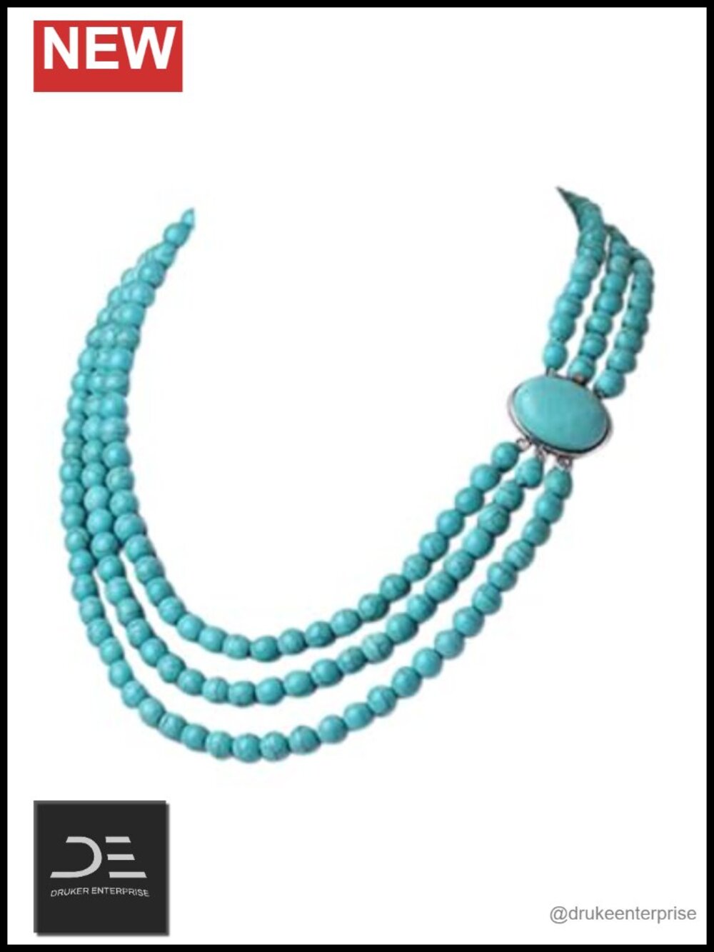 Handmade Blue Turquoise Beaded Necklace Triple Strand Artisan Jewelry